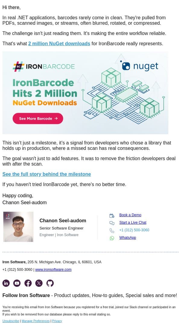What 2M+ downloads taught us about barcode scanning in .NET email from IronOCR screenshot