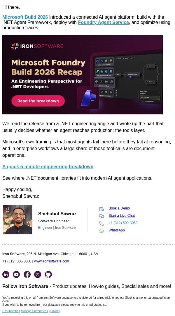The .NET side of Microsoft Foundry Agent Service email from IronOCR screenshot