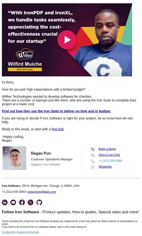 How to Pair High Expectations with Limited Budget: Insights from Willian Technologies email from IronOCR screenshot