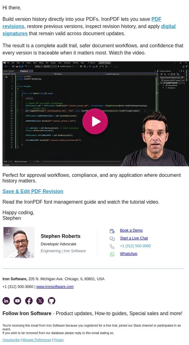 Quick Tip: Track and restore PDF revisions with C# email from IronOCR screenshot