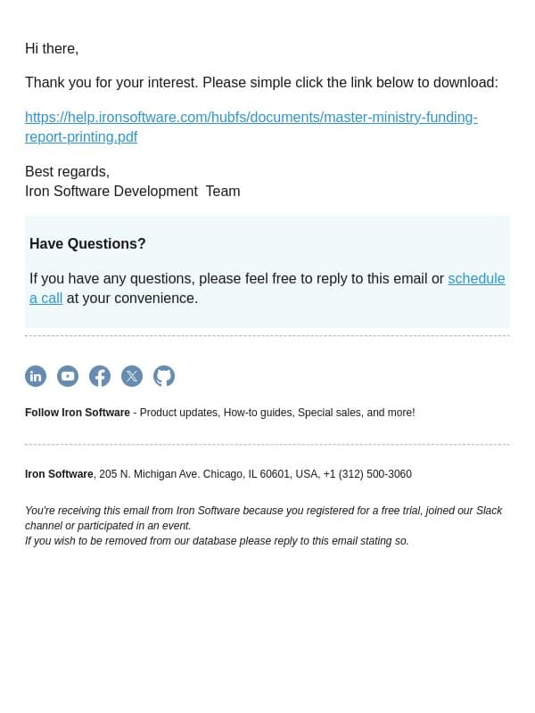 Your resource download is ready email from IronOCR screenshot