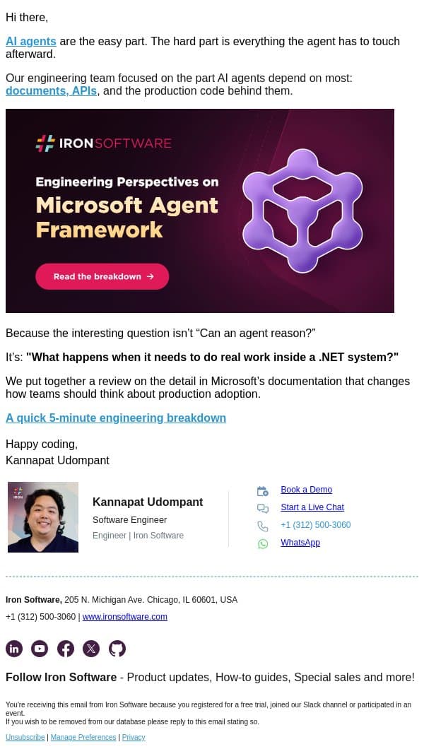 If you ship .NET code, Microsoft's new AI release is for you email from IronOCR screenshot