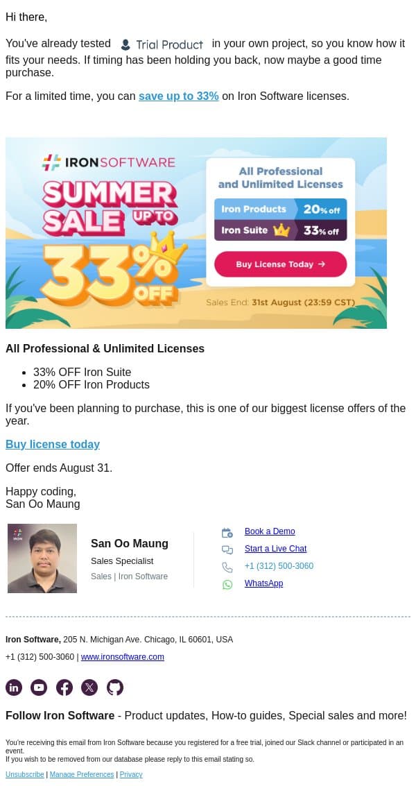 The Summer Sale is officially on: Up to 33% off email from IronOCR screenshot