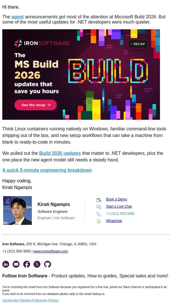 Microsoft Build 2026: Engineering Recap email from IronOCR screenshot