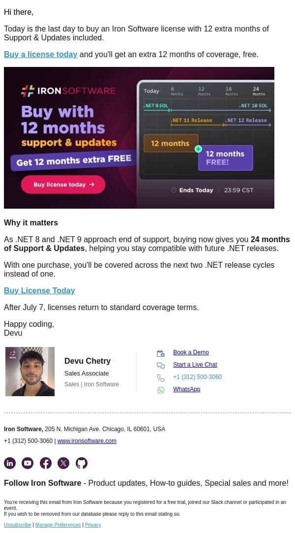 Last day. Get 12 free months before tonight email from IronOCR screenshot