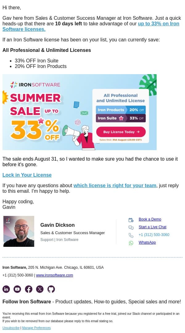The Up-to-33% Offer Disappears in 10 Days email from IronOCR screenshot