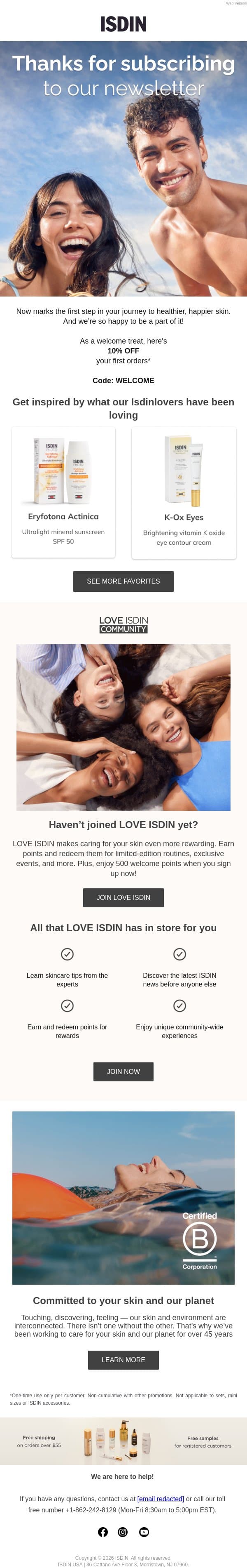 Welcome to ISDIN ✨ email from ISDIN screenshot