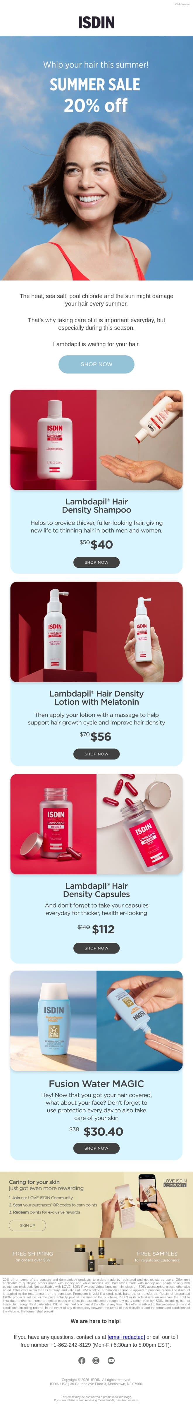 💆🪮 Get your best hair with 20% Off this summer email from ISDIN screenshot
