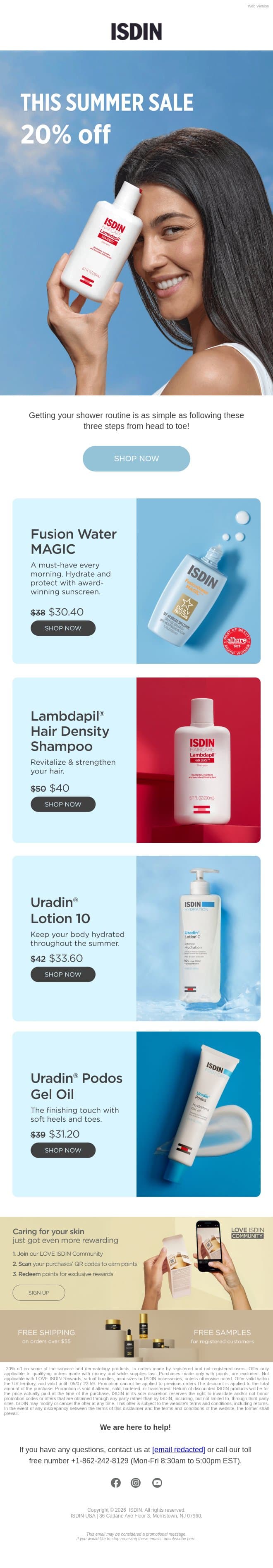 20% off on your next order! It’s on us! email from ISDIN screenshot