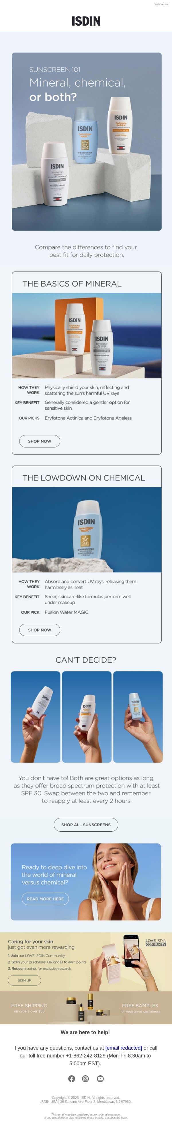 Mineral vs. Chemical? email from ISDIN screenshot