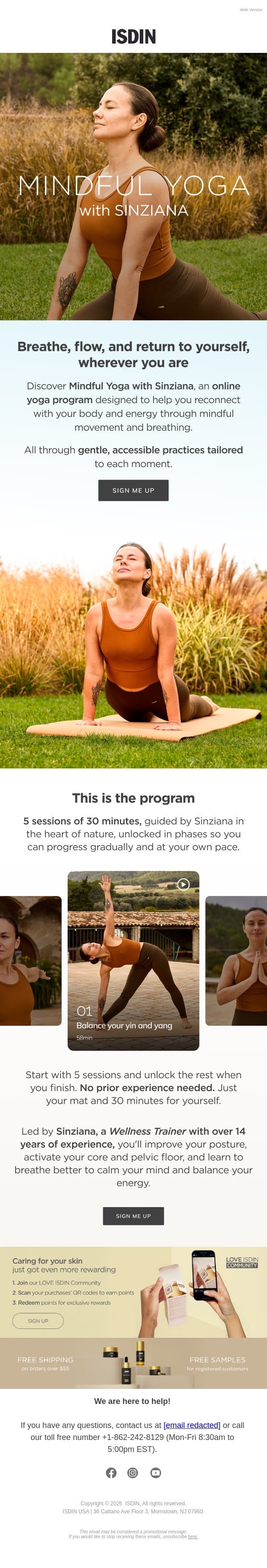 🧘‍♀️ Discover Mindful Yoga with Sinziana email from ISDIN screenshot