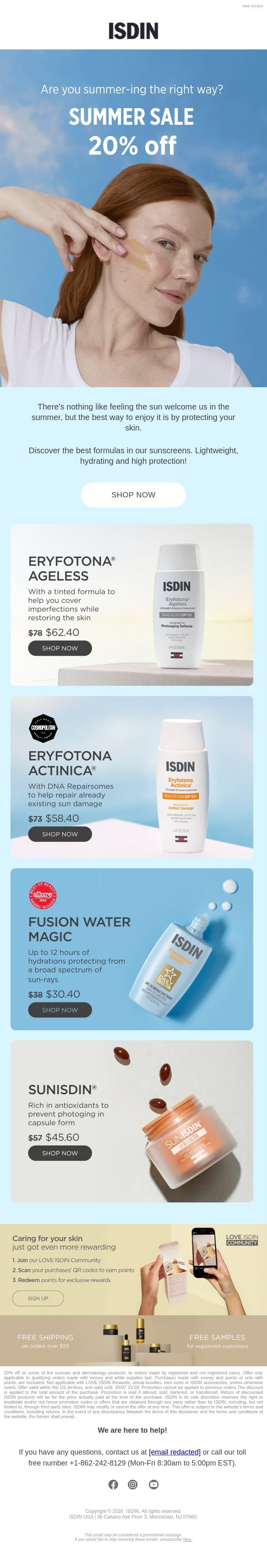 High protection 20% off? Sign me up email from ISDIN screenshot