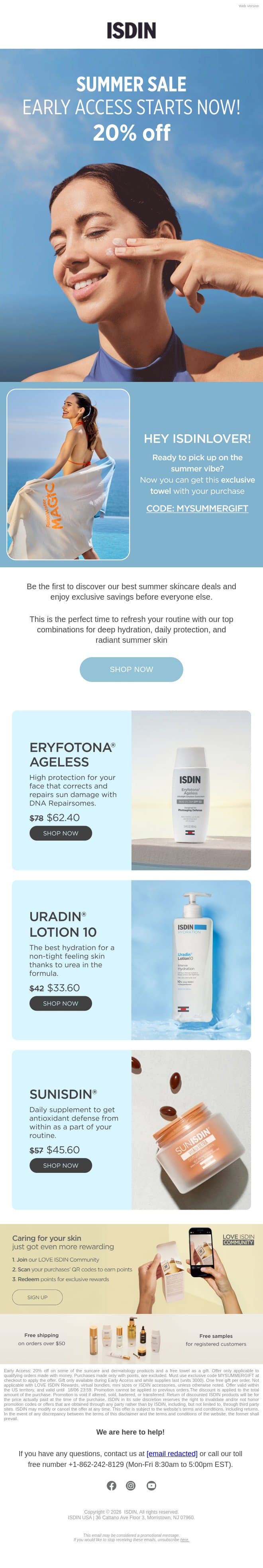 ☀️20% off to get ready for summer! email from ISDIN screenshot