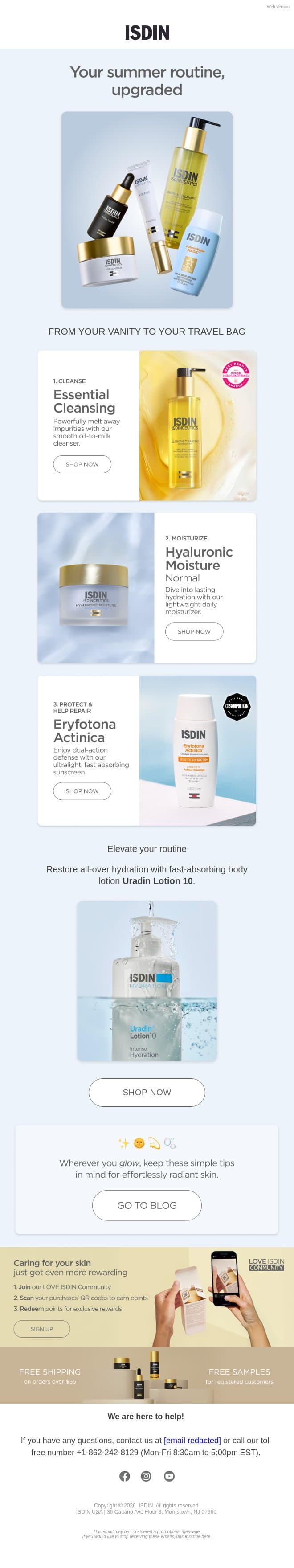 3 steps to radiant summer skin ✨ email from ISDIN screenshot