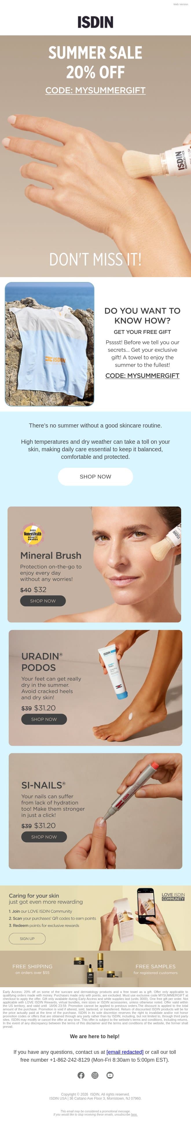 👜 20% Off on your purchase so you won’t say no! email from ISDIN screenshot