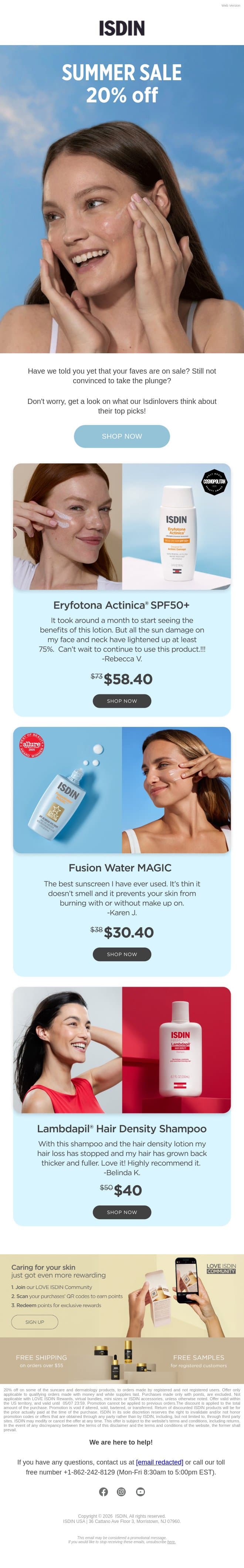 ⏩ 20% off? You’ll regret it if you miss it! email from ISDIN screenshot