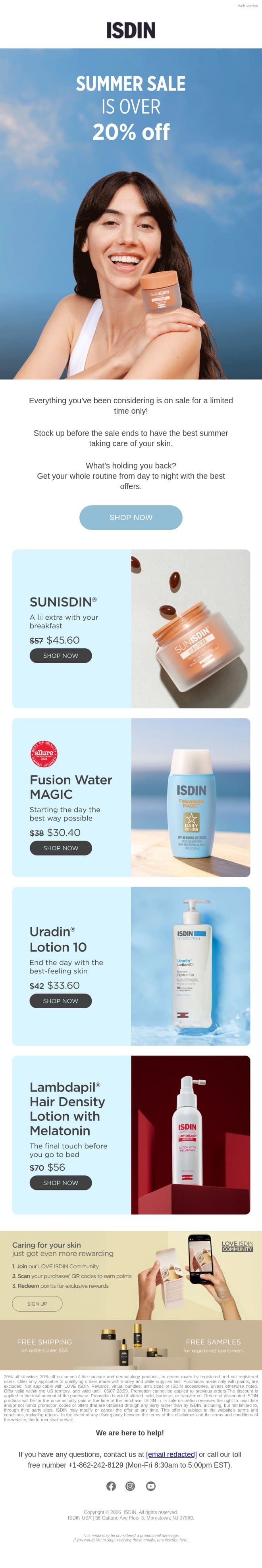 💆🏻‍♀️ Last chance to get 20% off your purchase! email from ISDIN screenshot