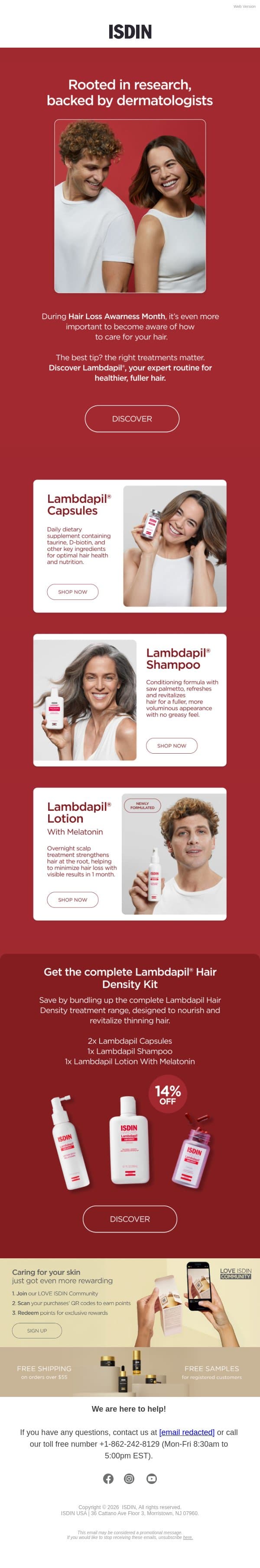 Derm-approved care for hair loss ✔️ email from ISDIN screenshot