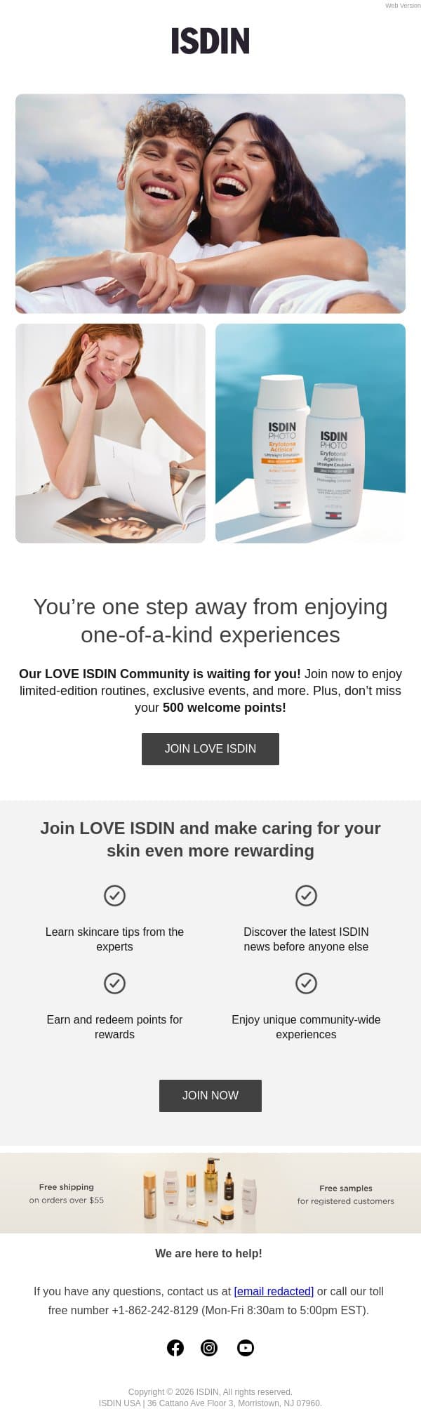 Enjoy 500 points on us 🎁 email from ISDIN screenshot