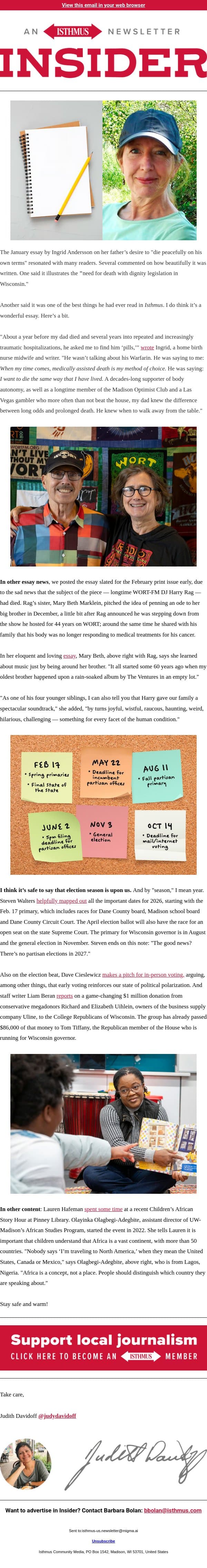 Isthmus essays hit home email from Isthmus screenshot
