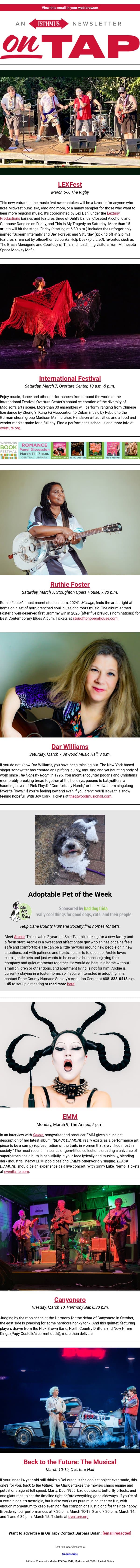 Screaming internally + more events in and around Madison March 5, 2026 email from Isthmus screenshot