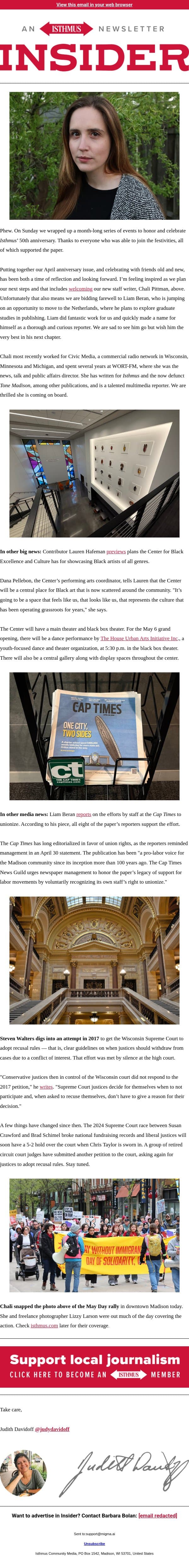 Some big Isthmus news email from Isthmus screenshot