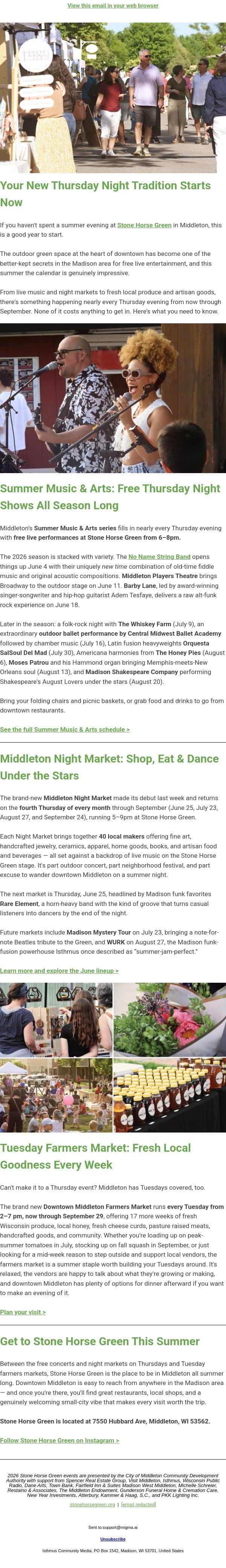 SPONSORED | Free Music, Fresh Food, and a Great Reason to Go to Middleton email from Isthmus screenshot