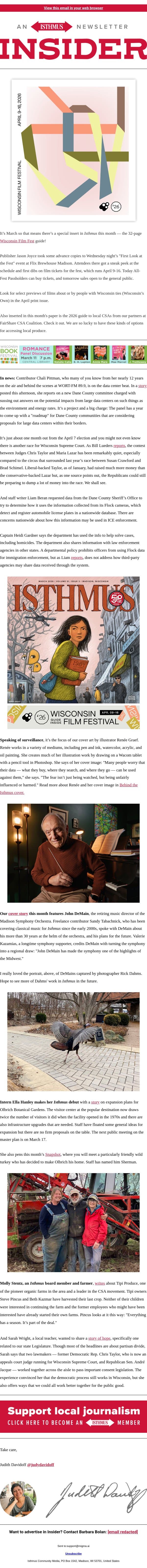 Get your 2026 Wisconsin Film Fest guide in Isthmus! email from Isthmus screenshot