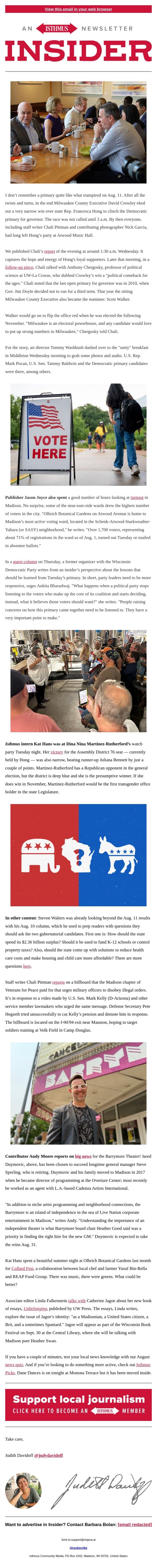 The wild and wacky Wisconsin primary email from Isthmus screenshot