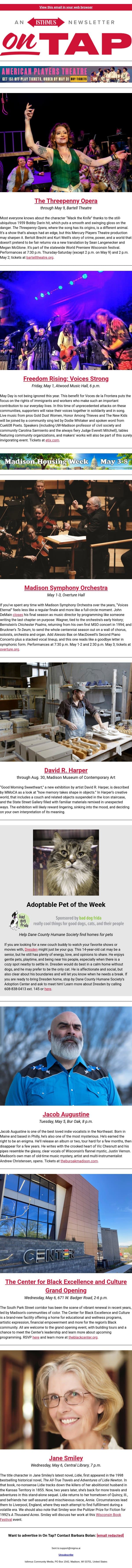 Knife skills + more events in and around Madison April 30-May 7, 2026 email from Isthmus screenshot