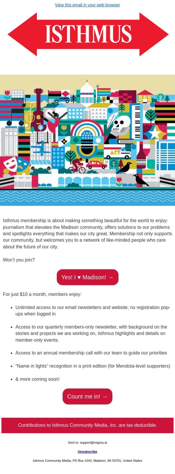 Make something beautiful email from Isthmus screenshot