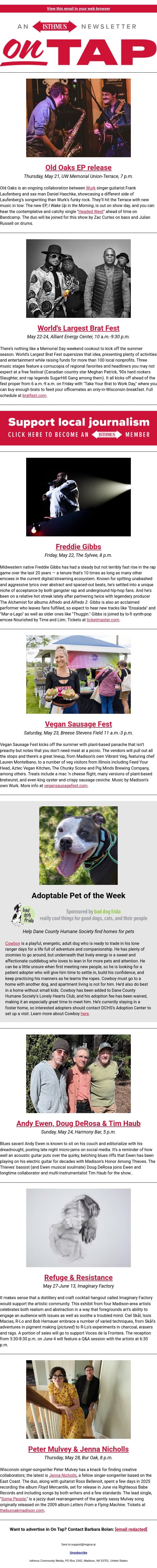 Fired-up grills + more events in and around Madison May 21-28, 2026 email from Isthmus screenshot