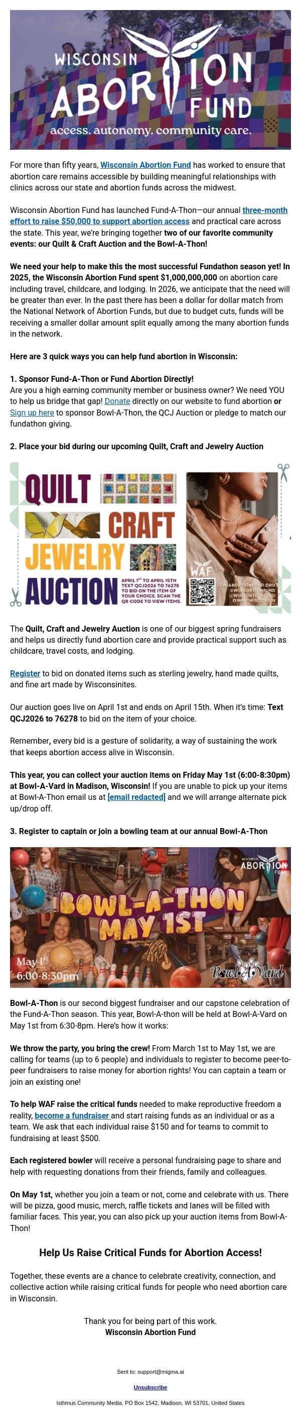 SPONSORED | 3 quick ways you can support the Wisconsin Abortion Fund email from Isthmus screenshot