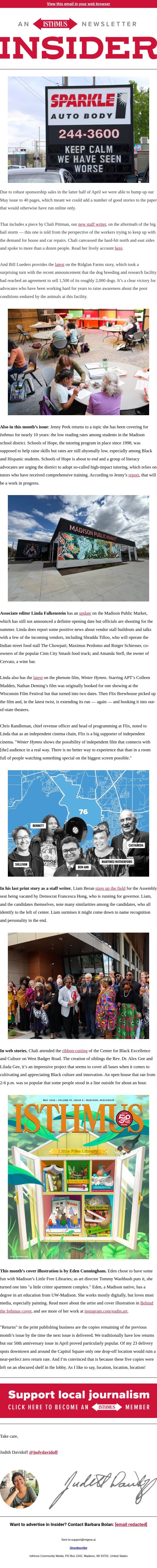 The May issue of Isthmus is out! email from Isthmus screenshot