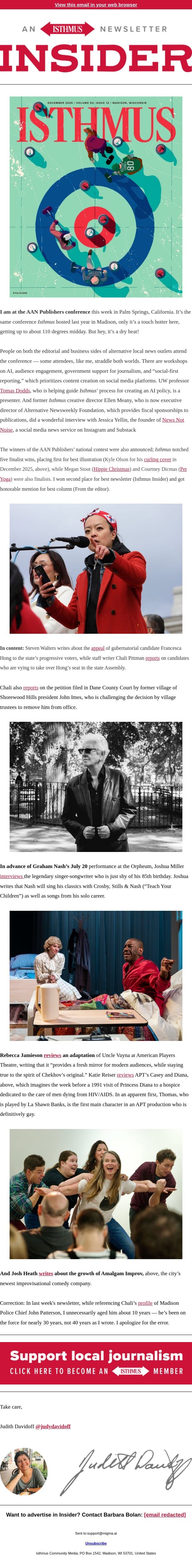 Isthmus illustrations win again! email from Isthmus screenshot