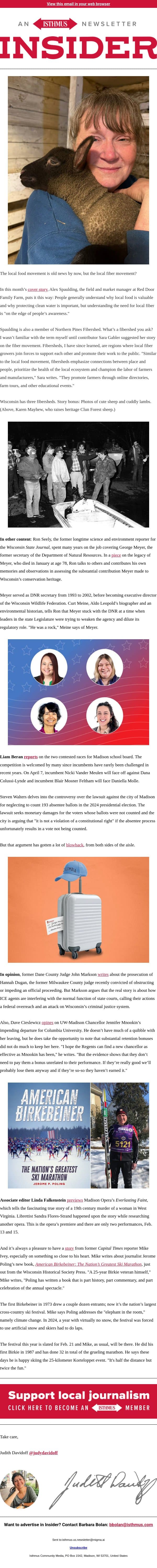 Local food? How about local fiber? email from Isthmus screenshot