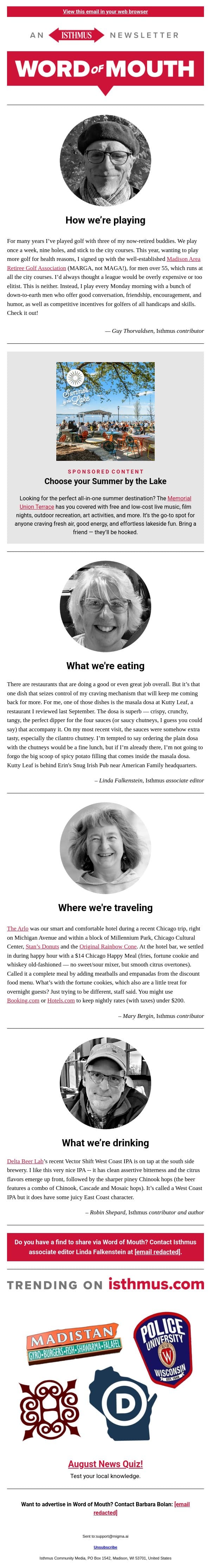 MARGA, not MAGA + more recommendations | Isthmus Word of Mouth for Aug. 11, 2026 email from Isthmus screenshot