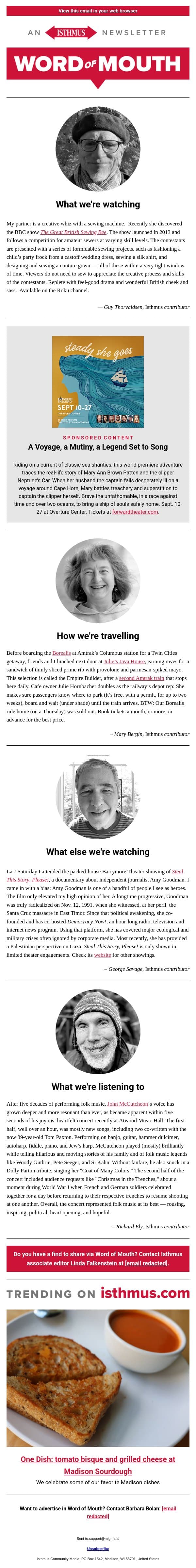 A different way to the Twin Cities + more recommendations | Isthmus Word of Mouth for Sept. 8, 2026 email from Isthmus screenshot