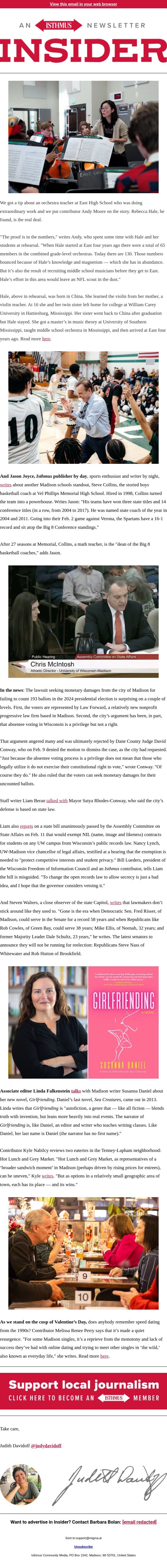 Madison teachers making a difference email from Isthmus screenshot