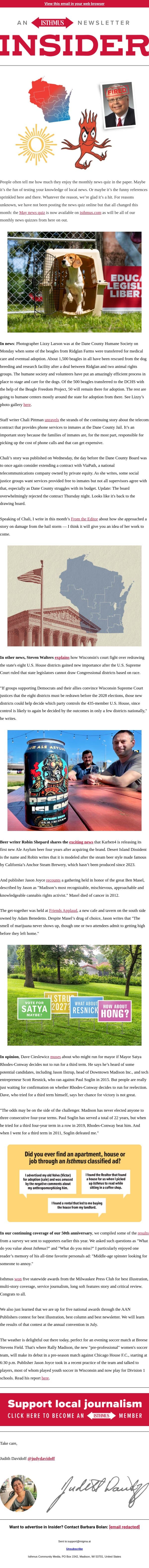 Isthmus news quiz is now online! email from Isthmus screenshot