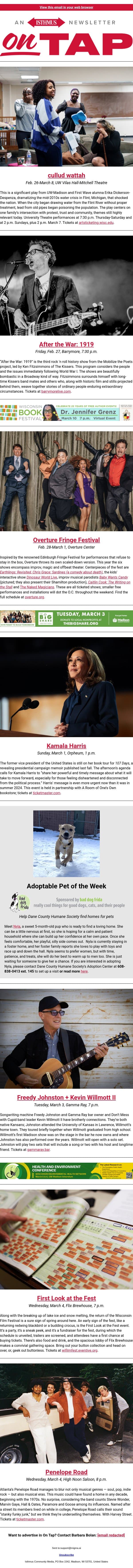What begins with "F"? Fringe and Freedy + more events in and around Madison Feb. 26-March 5, 2026 email from Isthmus screenshot