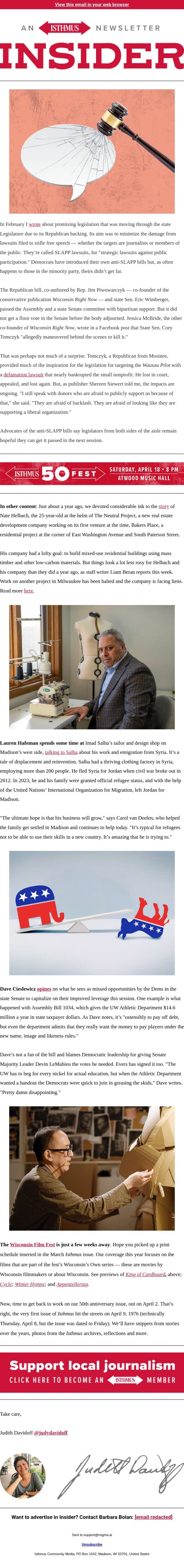 Hell hath no fury like a state senator who lost in court email from Isthmus screenshot