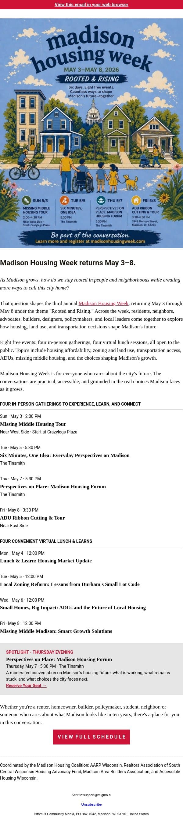 SPONSORED | Madison Housing Week is back: May 3–8 email from Isthmus screenshot