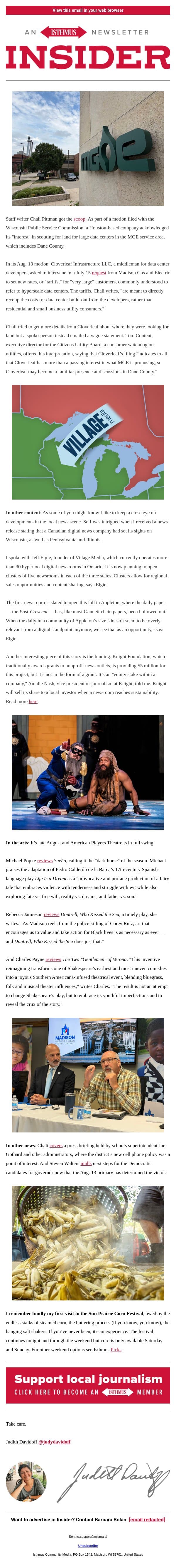 A hyperscale data center for Dane County? email from Isthmus screenshot