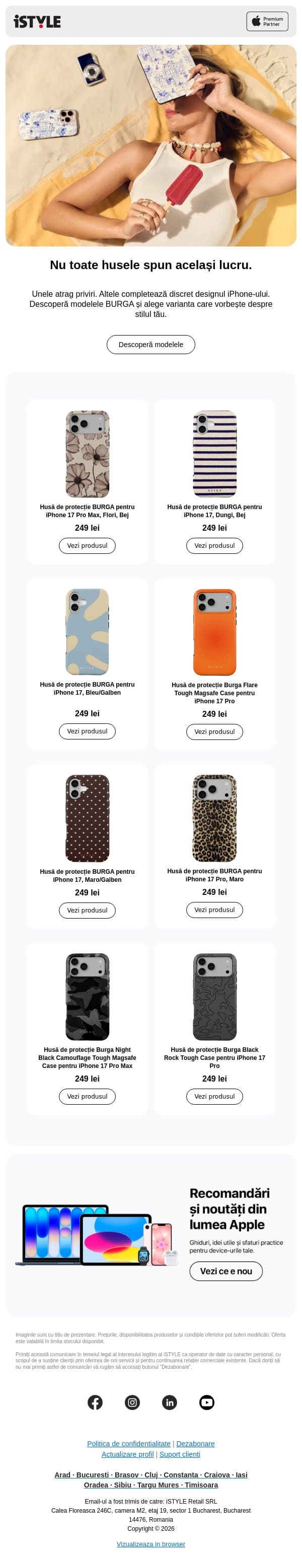 Descoperă modelele BURGA pentru iPhone 17 email from iSTYLE screenshot