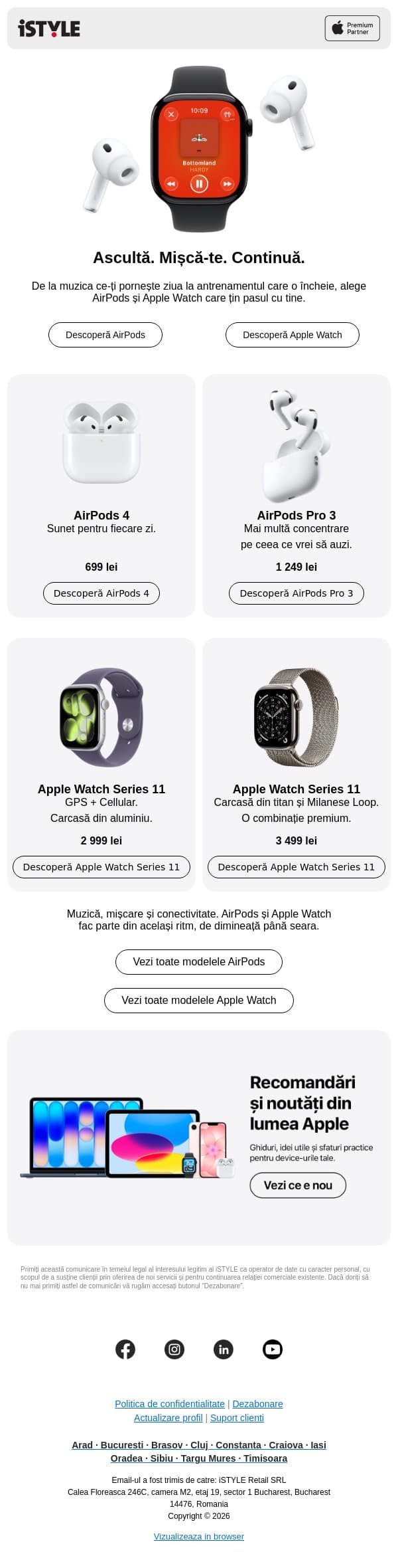 AirPods & Apple Watch, în ritmul tău email from iSTYLE screenshot