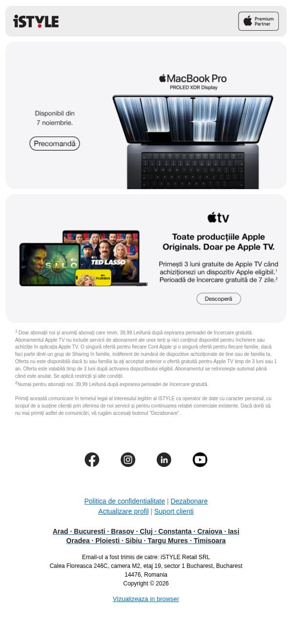 Precomandă acum noul MacBook Pro cu ecran PROLED XDR email from iSTYLE screenshot