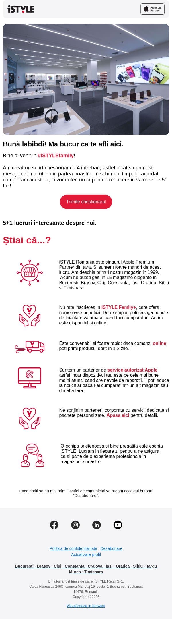 Bine ai venit in #iSTYLEfamily. email from iSTYLE screenshot