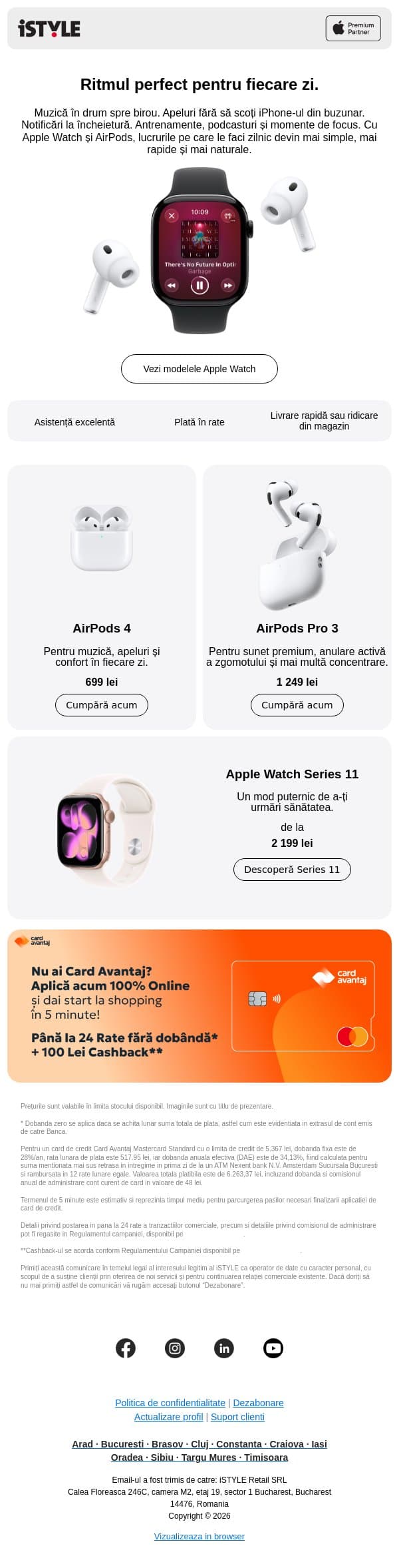 Apple Watch Series 11 și AirPods, în ritmul tău email from iSTYLE screenshot