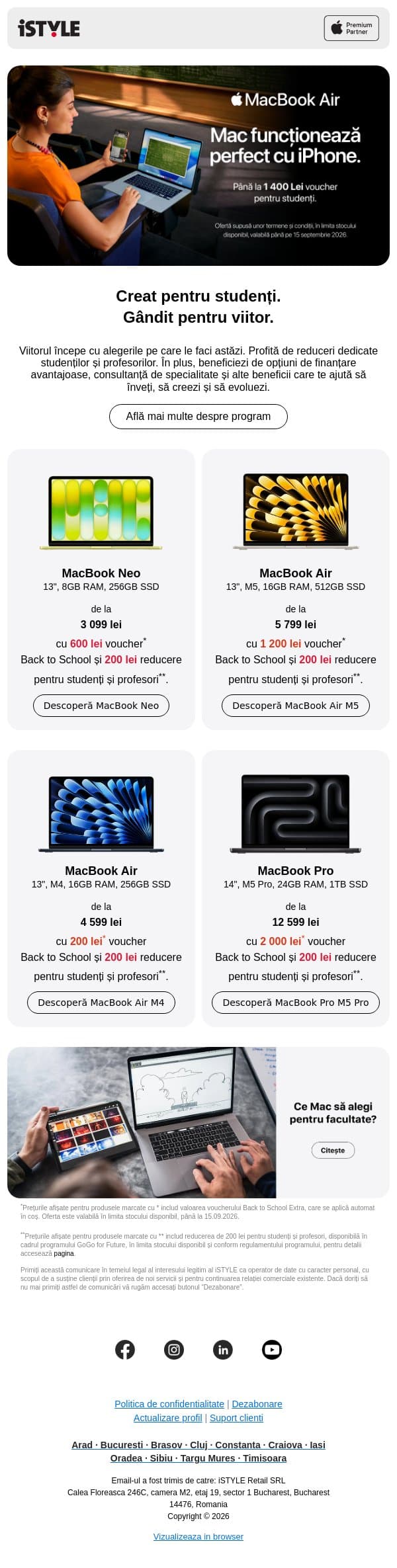 Până la 1 400 lei reducere la Mac email from iSTYLE screenshot